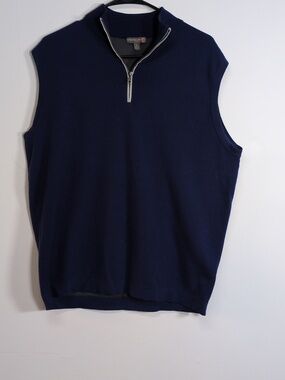 Peter Millar Men's 1/4 Zip Merino Wool Blend Sweater Vest Blue Size Large